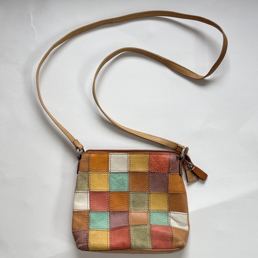 Vintage Fossil Crossbody Multicolor Patchwork Lea… - image 1